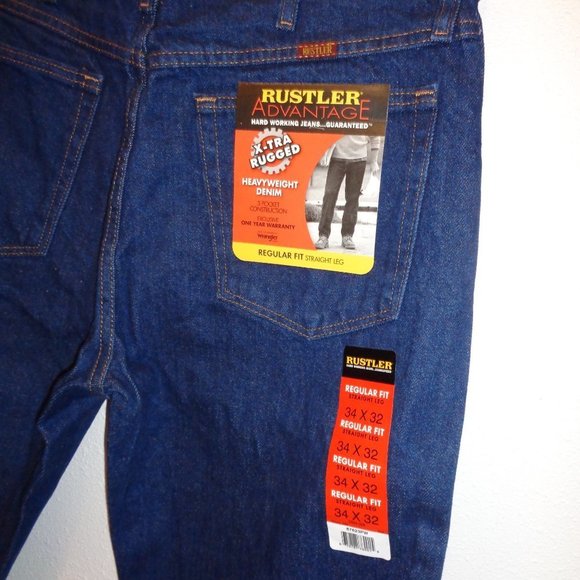 Rustler Men's Jeans Size 34 x 32 Regular Fit Straight Leg X-TRA Rugged - Picture 5 of 10
